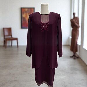 Patra Burgundy Evening Dress Jacket Overlay Womens Size 8 Elegant Formal Wedding